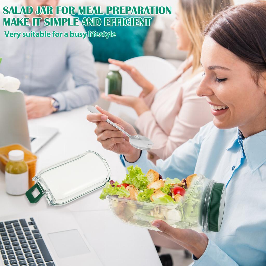 1Pc Sealed Plastic Salad Container Side Open Salad Jar Keep Fresh Salad Pod Lunch Salad Container with Cleaning Brush for Office