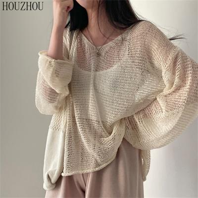 HOUZHOU Tuščiaviduriai viršutiniai moteriški vintažiniai elegantiški laisvalaikio gatvių drabužiai Prašmatnūs laisvi megztiniai megztinių tendencija