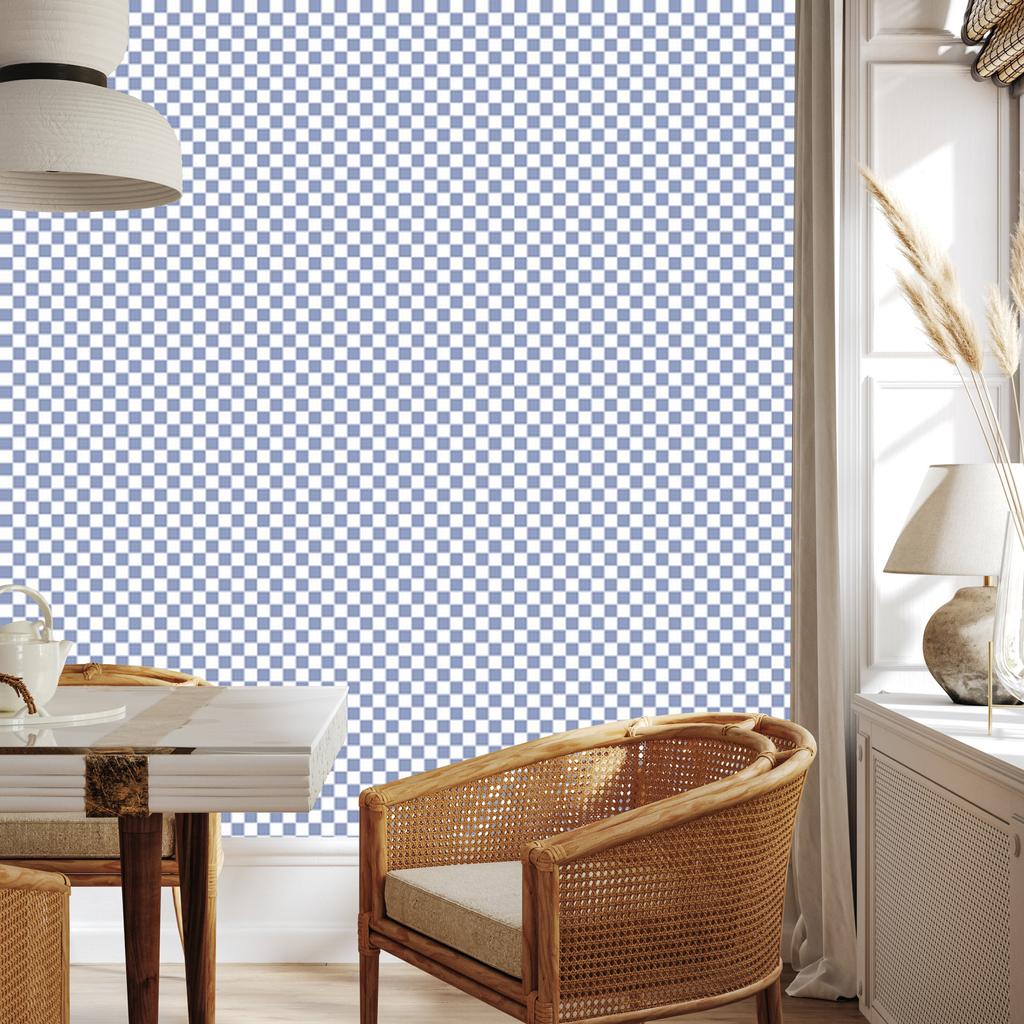 Checkerboard Wallpaper In Blue, White, Light Gray and Azure 50x1000