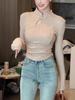 Women's Early Spring Chinese Style Stand Collar Frog Button Long Sleeve Slim Fit Shirt