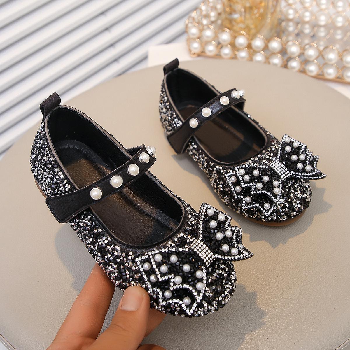 Sweet Princess Girls Rhinestone Pearl Bow Mary Janes Size 21 / Insole 13.5cm чёрный