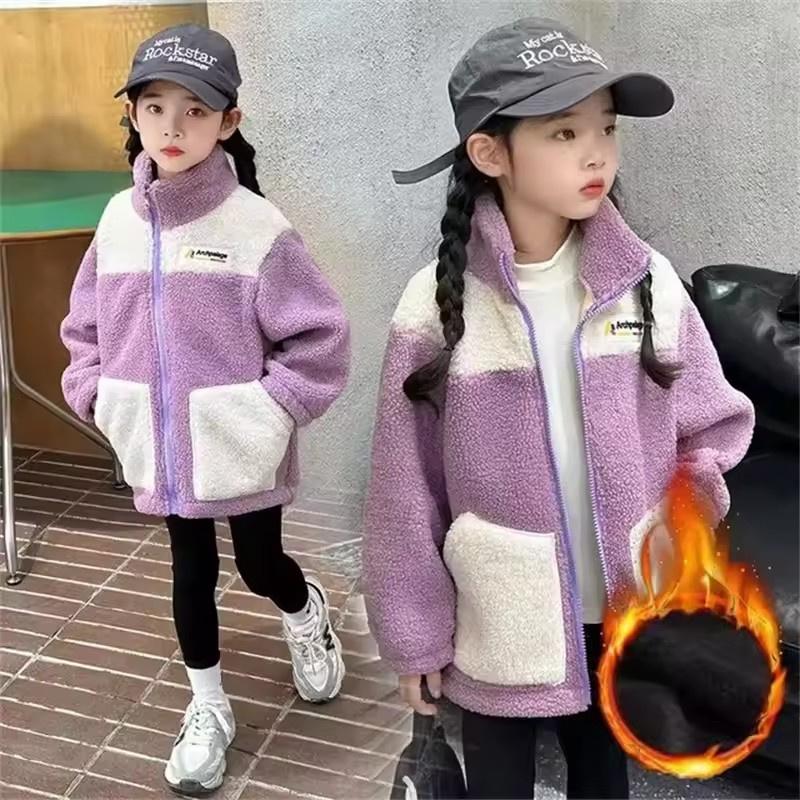 Girls LambWool Warm Jackets Autumn Winter Kids Plus Velvet Coats New Teenager Fashion Padded Outerwear Children Clothing