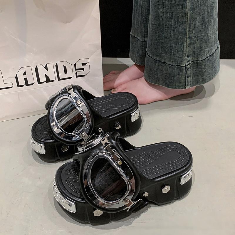 

Суперогневые очки панк толстая подошва маффин увеличение высоты маленький баотоу пляжные дырявые туфли сандалии женские тапочки 39/40