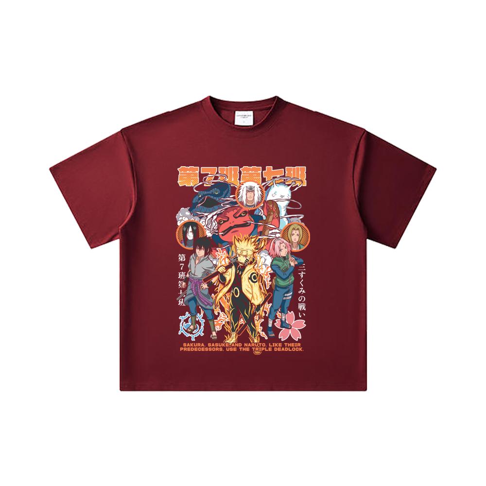 

260 GSM Double Yarn 32 Count 100% Cotton Naruto V6 Print Unisex Heavy Cotton T Shirt 2XL вина червоного кольору