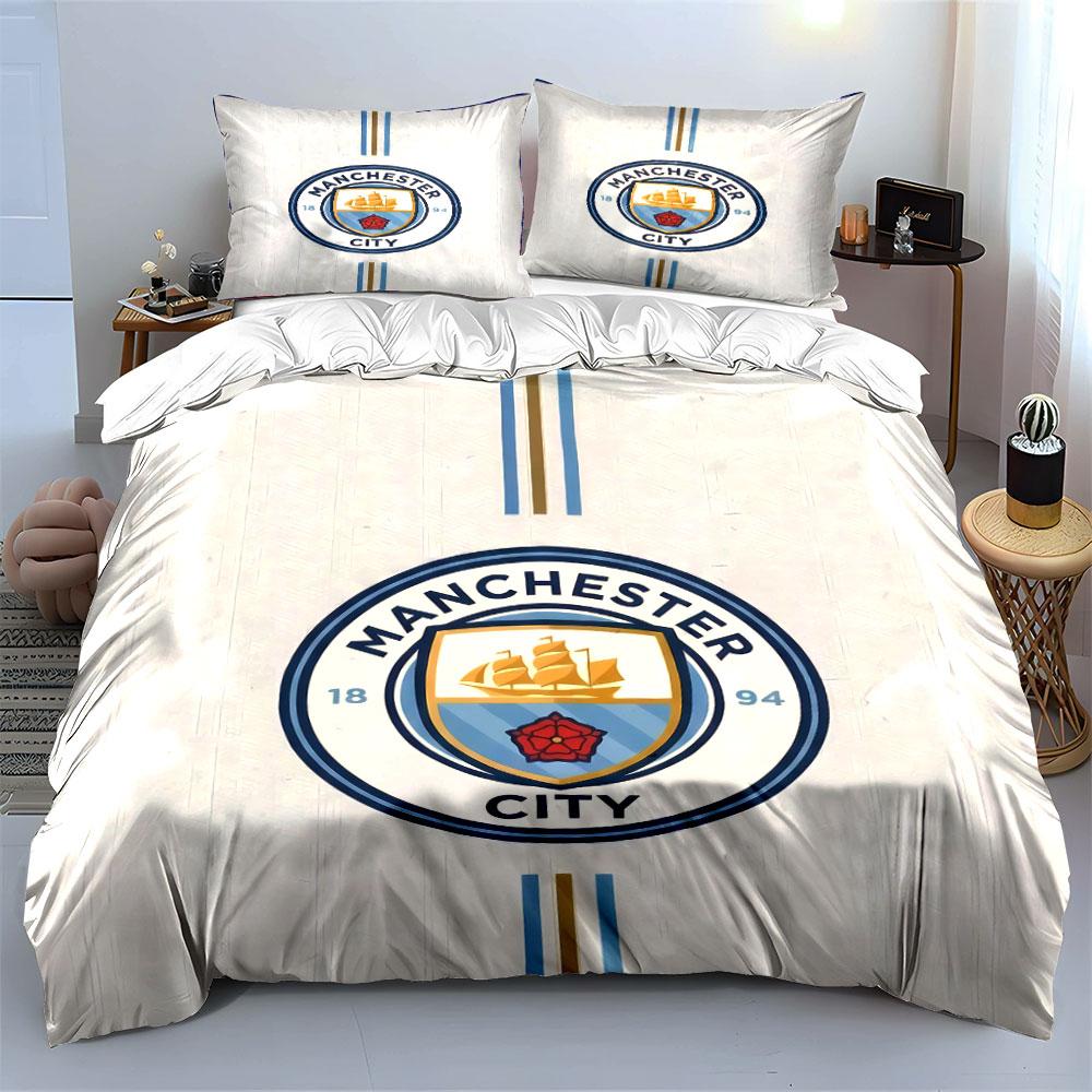 Manchester City Logo Povlečení Sada Povlečení Potah na Přikrývku Sada Potahů na Přikrývku Povlaky na Polštáře (1 * Povlak na peřinu 2 * Povlaky na polštář, bez náplně do peřiny)