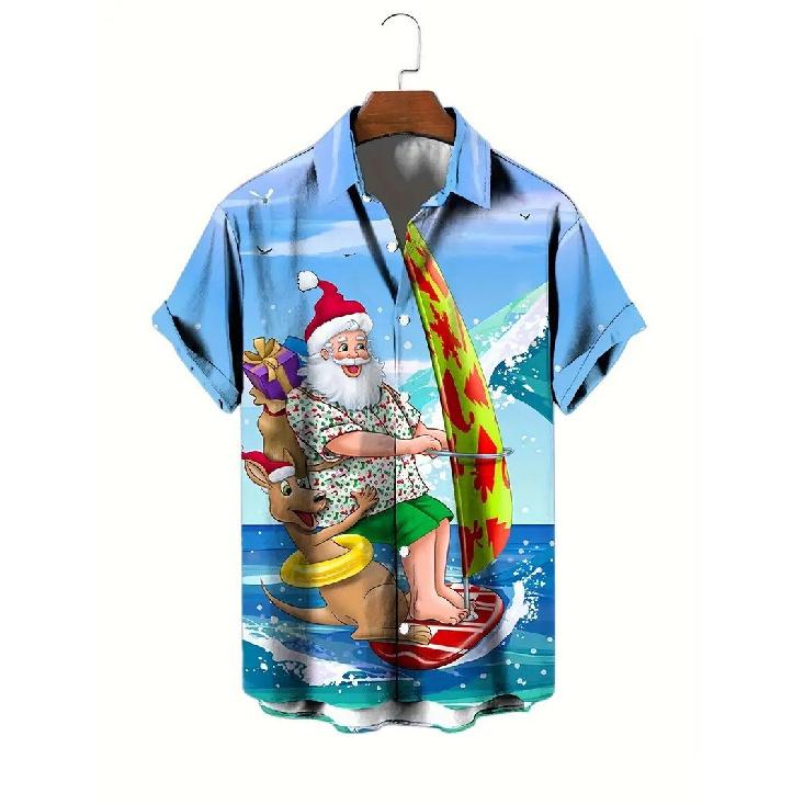 Christmas Short-sleeved Collared Shirt, Men's Holiday Vacation Top