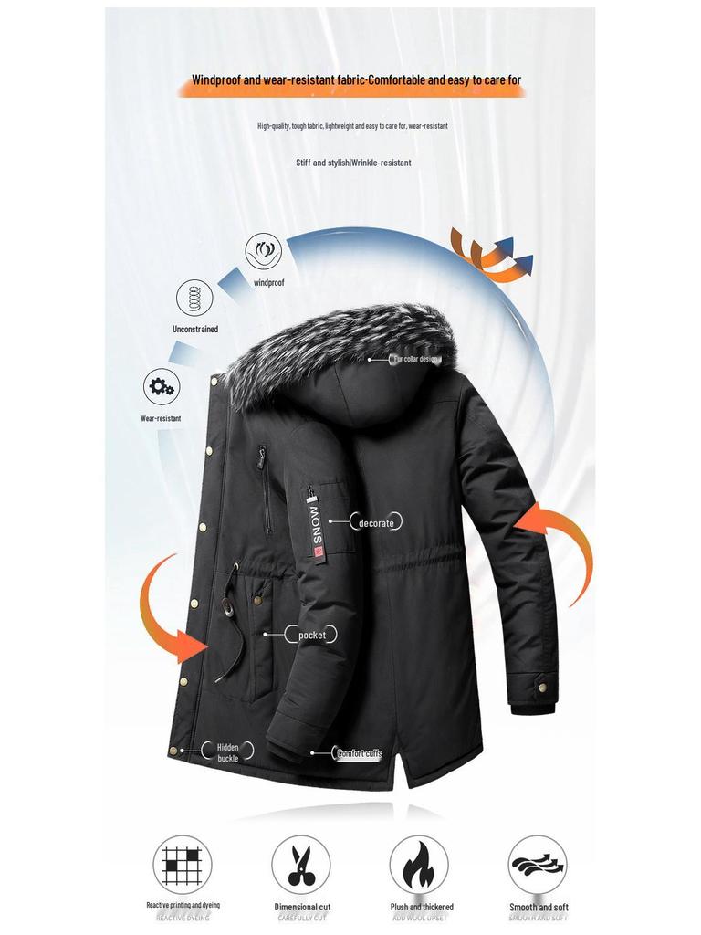 Herren Winter Slim Fit Kapuzenjacke - Mittellang, Dick und Modisch