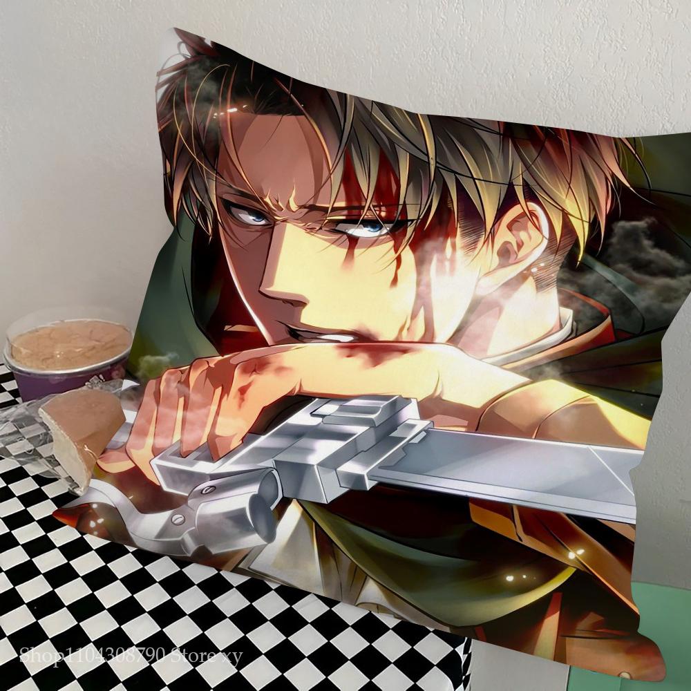 Levi Ackerman Attack On Titan Pillow Case Square Pillow Bedroom Sofa Leisure Comfort Cushion Car Living Room Home Decoration