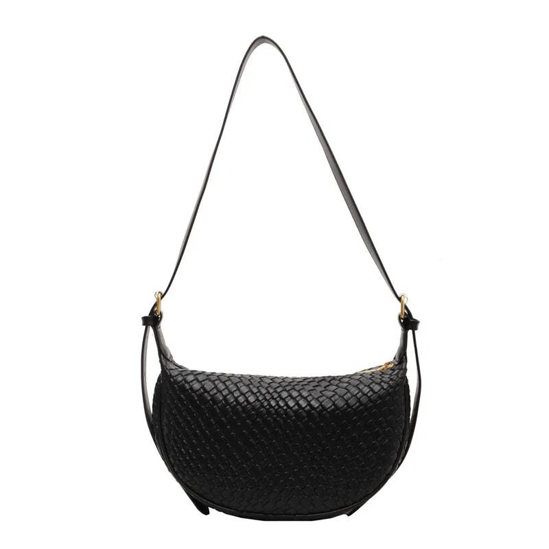 Women's Daily Shoulder Bag Simple Weaving New Moon Female Solid Color Fashion Crossbody Bag Leisure Commuter Bag