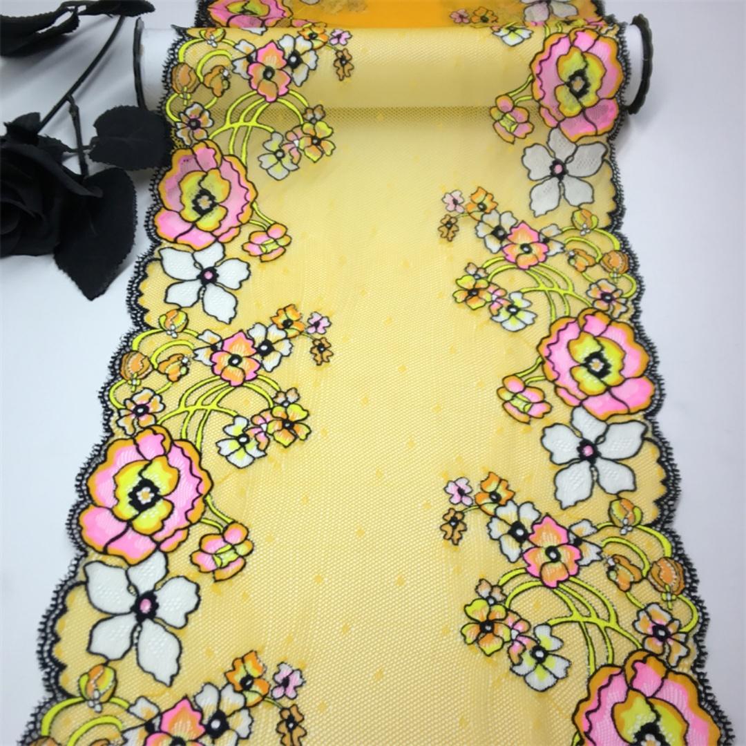 

23cm wide Elastic Lace, Multicolor floral Stretch Spandex Lace with Yellow Mesh for Lingerie, Bra, Underwear, Sewing & Crafting 1 meter x 23 cm різнокольоровий