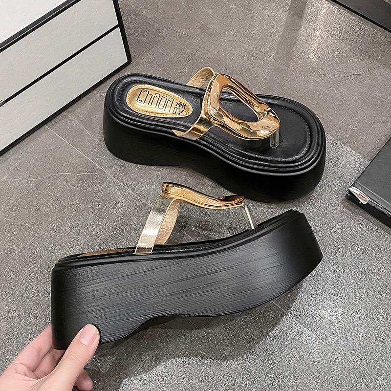 Fashion 7.5cm Summer Women Flip-Flops Chunky Beach Shoes 2024 Ladies Wedge Heels Open Toe Slippers Woman Platform Slides Outside Sandals