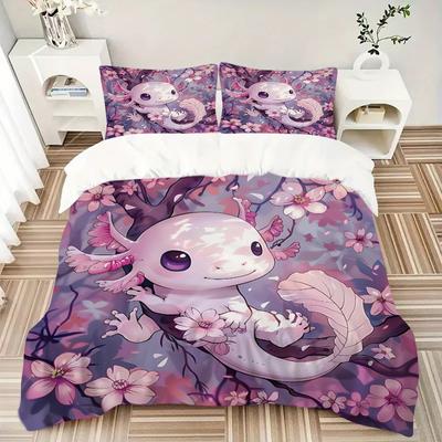 3pcs Axolotl On a Tree Printed Duvet Cover Set (1 * Cover+2 * Pillowcase, Without Core), Suitable for Home Bedroom, Guest Room, Dormitory Decorat