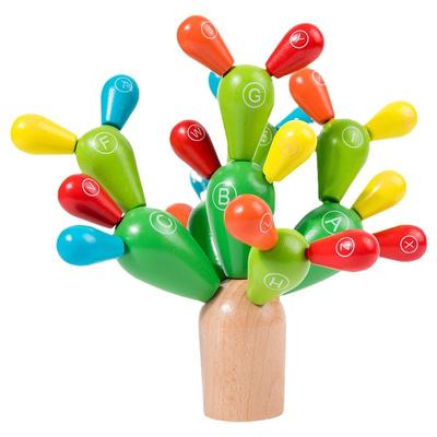 Wooden Stacking Rainbow Cactus Toy To Build and Stack Cactus Blocks To Balance Cactus Puzzle Fun Educational Activities for Kids