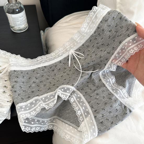 Damunderkläder i bomull med spetskant och blommigt tryck, sömlösa hipster-trosor, mjuka, söta, andningsbara trosor