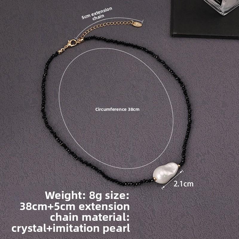 Necklace: White, Fashionable, Versatile, Niche, Fresh Jewelry; Black Pearl Necklace
