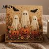 Pre Stretched Canvas Art Halloween Faux Pearl DIY Kit, Spooky Cute 3D Beads Painting Crafts Stress Relief Project for Adults Beginners, Seasonal Wall