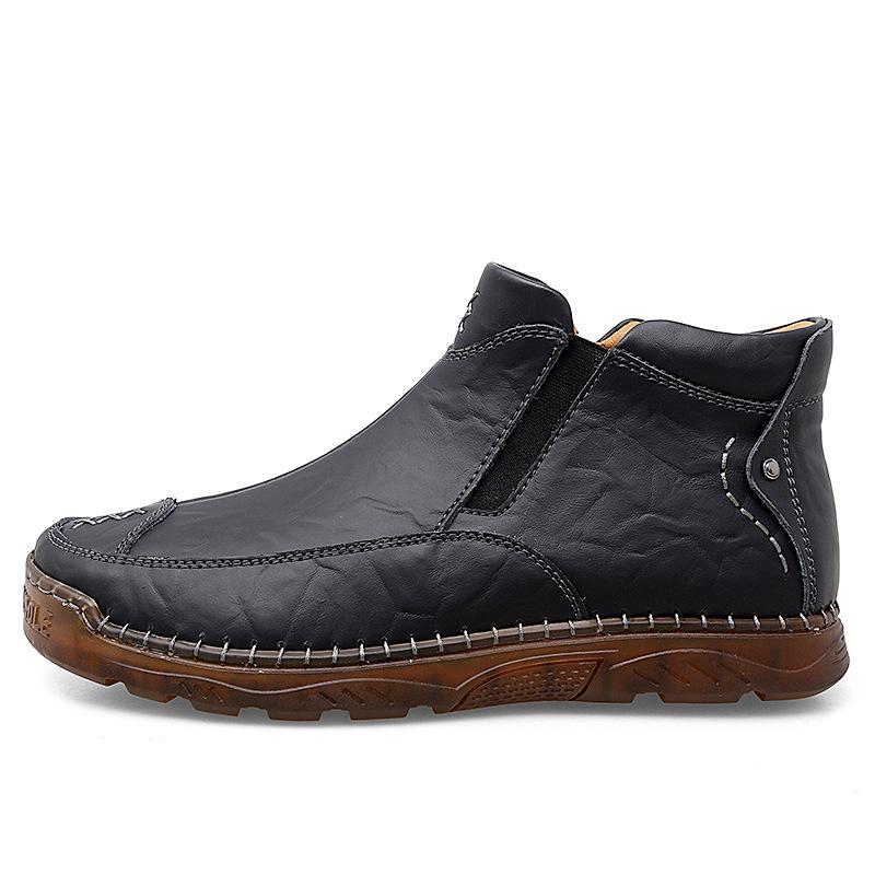 Men s Cross-Border Outdoor Casual Chelsea Leather Boots - Autumn/Winter High-Top Slip-On 45 чёрный