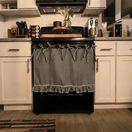 Oven Skirt Handmade Farmhouse Oven Cover with Ruffle Trim under Stove Easy Installation Oven Hideaway Curtain Kitchen Decor