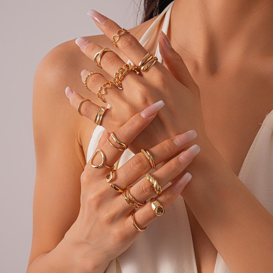 16-Piece metallic irregular geometric double-layer open ring simple jewelry