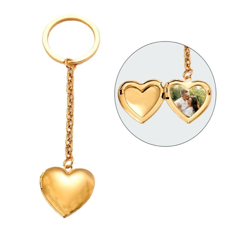 2Pcs Bag Hanging Photo Hold Keyring DIY Stainless Steel Keychain Funny Heart Album Keychain Gifts