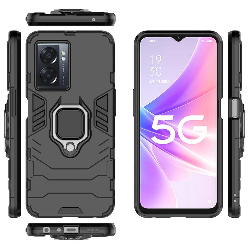 For OPPO A56S A57 A77 5g Back Cover Phone Case Shockproof Armor Anti-Fall Metal Ring Holder Magnetic Protect Funda Coque Cases