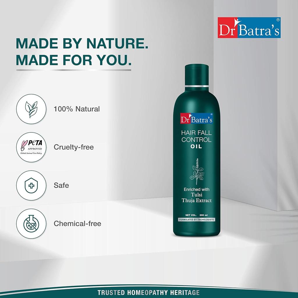 Dr Batra's Hair Fall Control Oil 200ml Pack of 1 for Healthier Scalp, Nourishment, Lightweight & Deep Cleansing