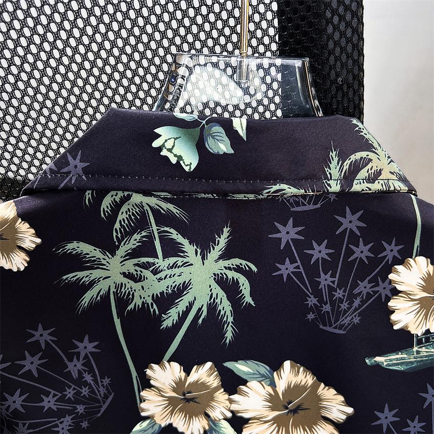 Hawaiian Coconut Full Printed Floral Ice Silk Short Sleeve Shirt Men's Summer Fashion Brand Loose Vacation Style Beach Shirt