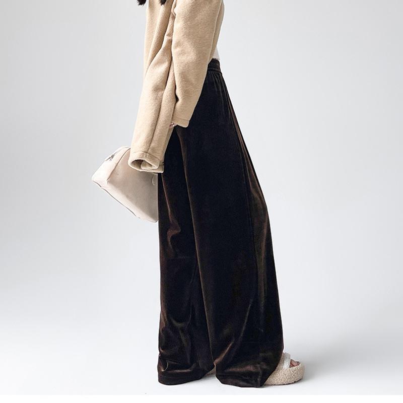 Goldener Samt Weitbeinige Hose Damen Herbst und Winter Locker Hochtailliert Lässig Drapierend Gerade Wischende Lange Hose