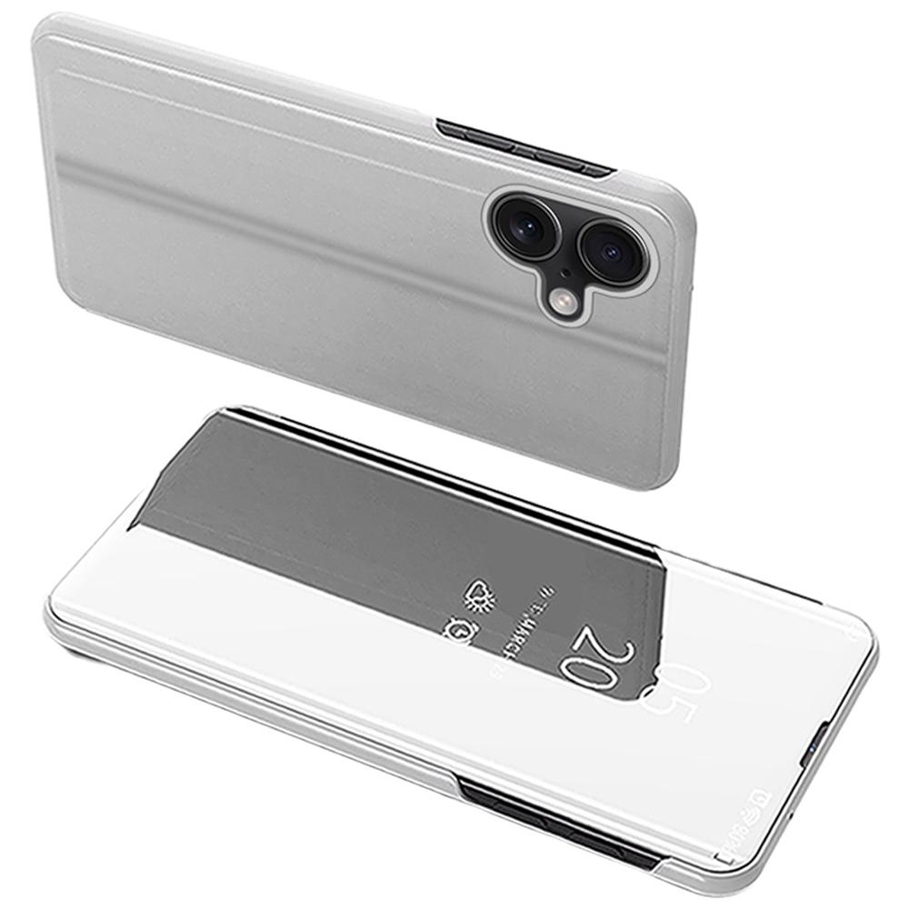 

Для iPhone 16 Чехол Окно просмотра Подставка Кожаный Чехол-книжка для телефона Silver