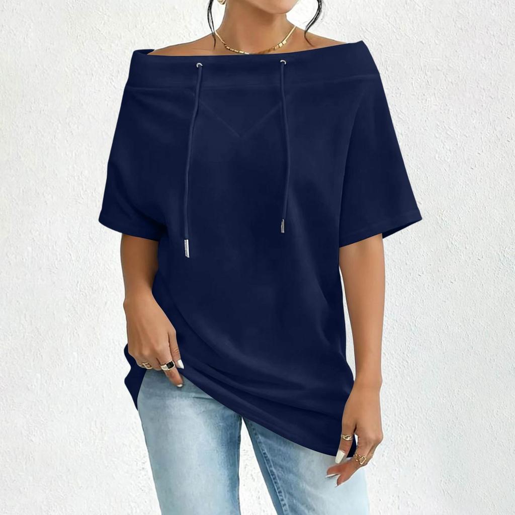Women's Off Shoulder Neck Sweatshirt Loose Fit Casual Pullover Top