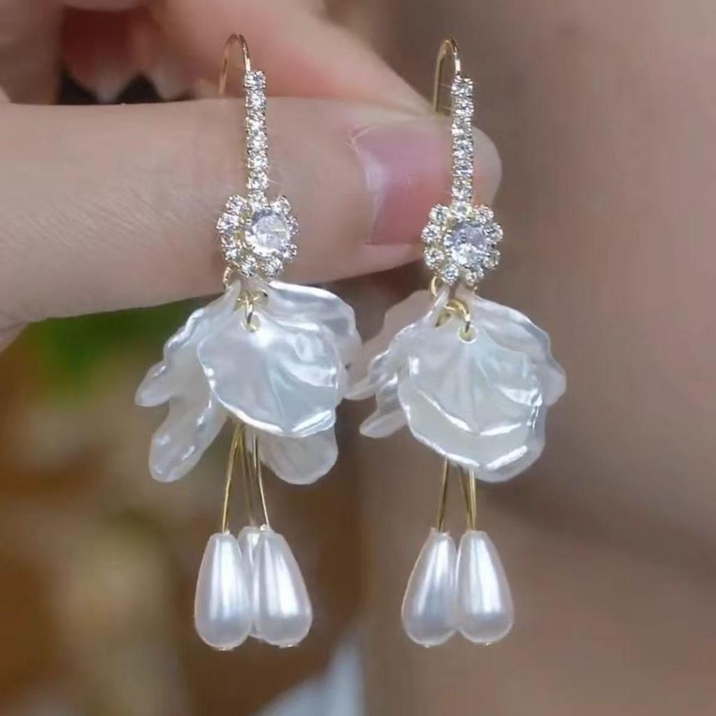 Elegant Pearl Petal Tassel Earrings - Versatile, Unique Design for Women, Perfect for a Stylish, Fashionable Look