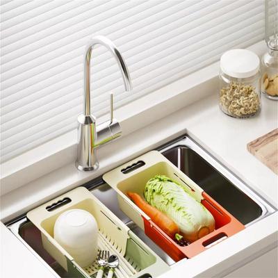 Extendable Drain Basket Adjustable Size For Kitchen Over Sink Space Saving Vegetable Strainer Food Grade PP Colander