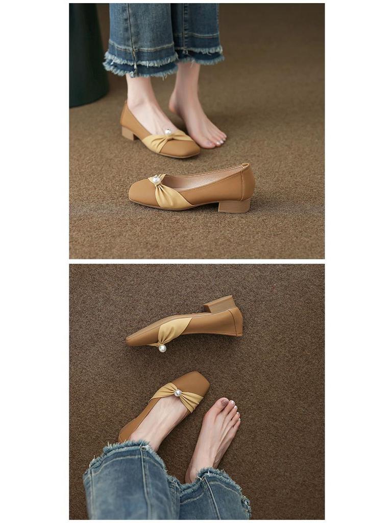 French Women's Square Toe Low-Cut Flat Moccasins - Versatile Soft Sole for Autumn 2025