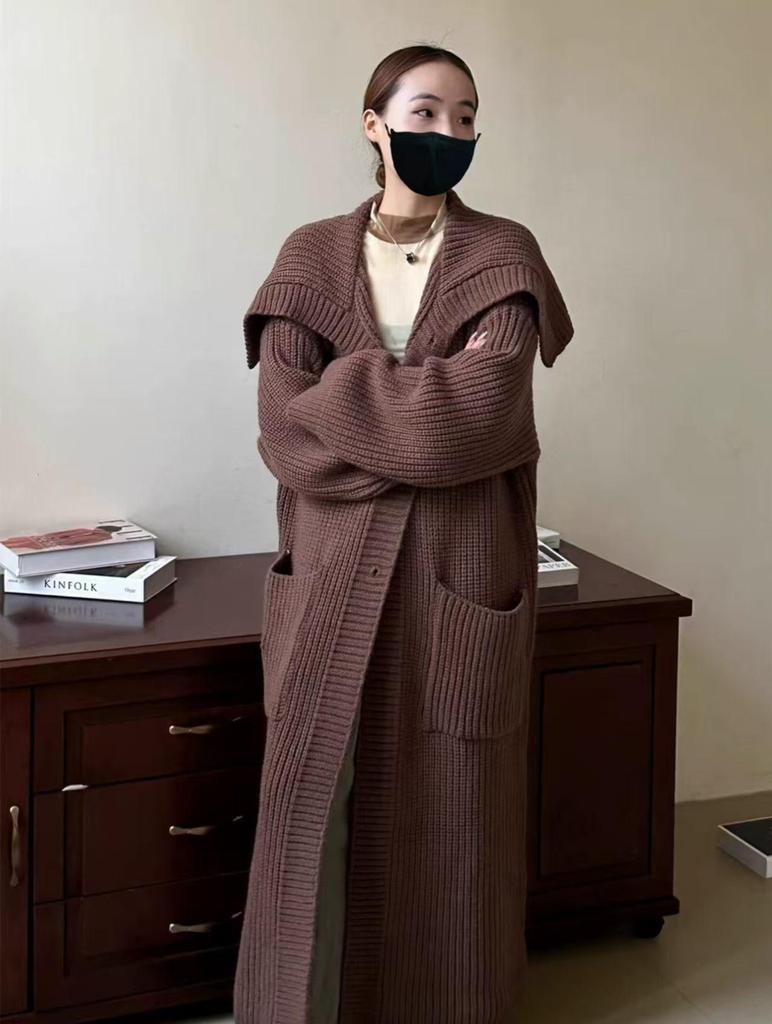 Women's Mid-Length Knit Lapel Sweater Coat - Autumn/Winter Loose Style