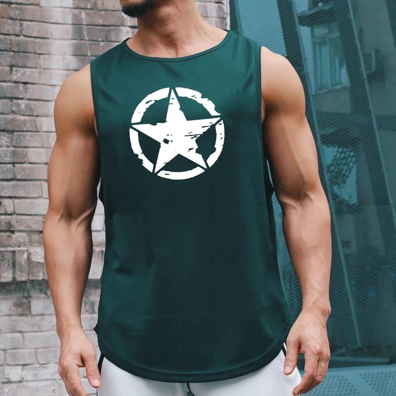 New Fashion Pure Polyester Sleeveless Shirt Vest Men's Fitness Shirt Men's Undershirt Bodybuilding Exercise Fitness Vest Fitness Men