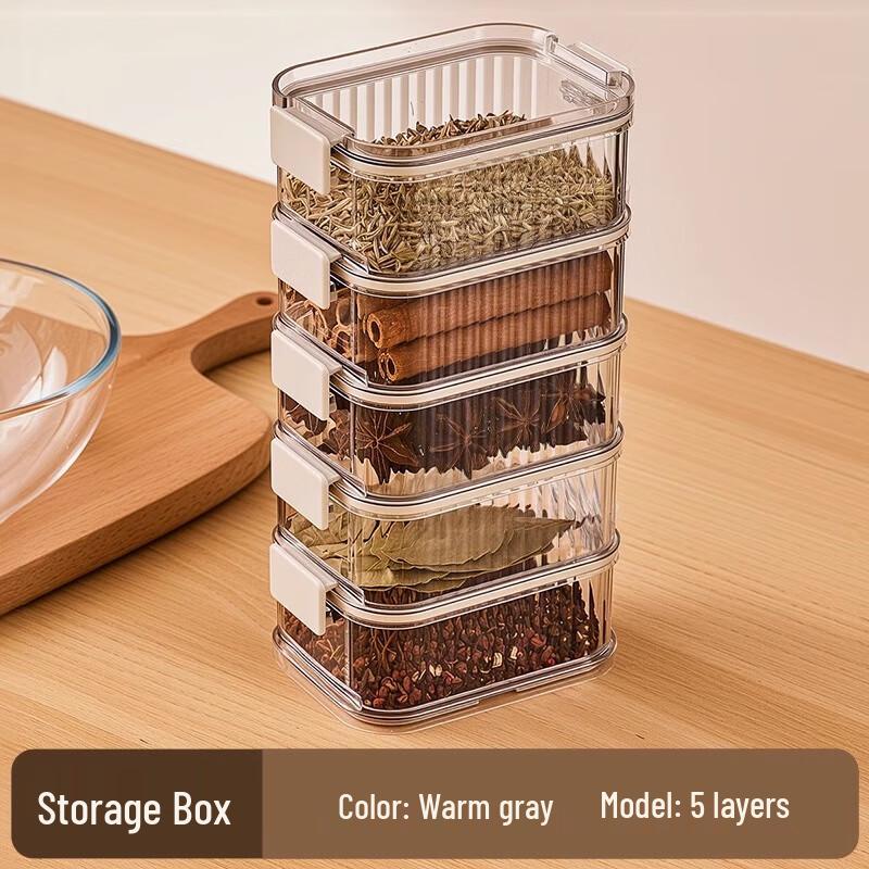Stackable 5-Tier Warm Gray Spice Jar