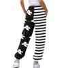 Color Block Ghost & Stripe Print Joggers, Halloween Slant Pockets Byxor för vår och höst, damkläder
