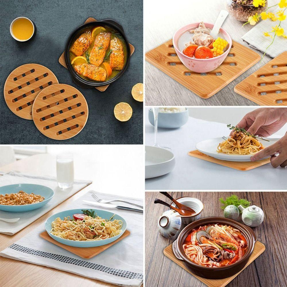 2Pcs Japanese Style Bamboo Pot Holder Square/Round Drink Insulation Pad Dishes Stand  Tableware