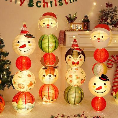Christmas Hanging Paper Lanterns Cute Cartoon Santa Claus Xmas Tree Paper Lantern Lamps For Christmas Party Decor Photo Props