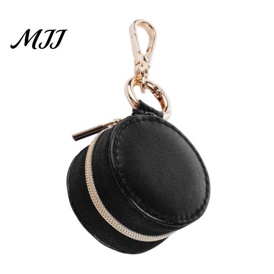 Zippered Jewelry Storage Bag Portable Box Keychain, PU Leather Travel Organizer Case, Soft Compact Accessory Velvet Lining Secure Zipper Closure