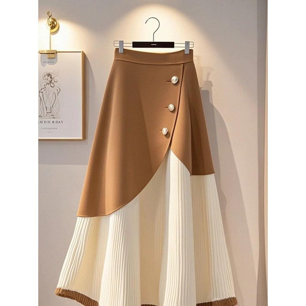 Fustă Midi Tricotată Elegantă Kaki - Iarnă 2025 Trendy A-Line cu Talie Înaltă