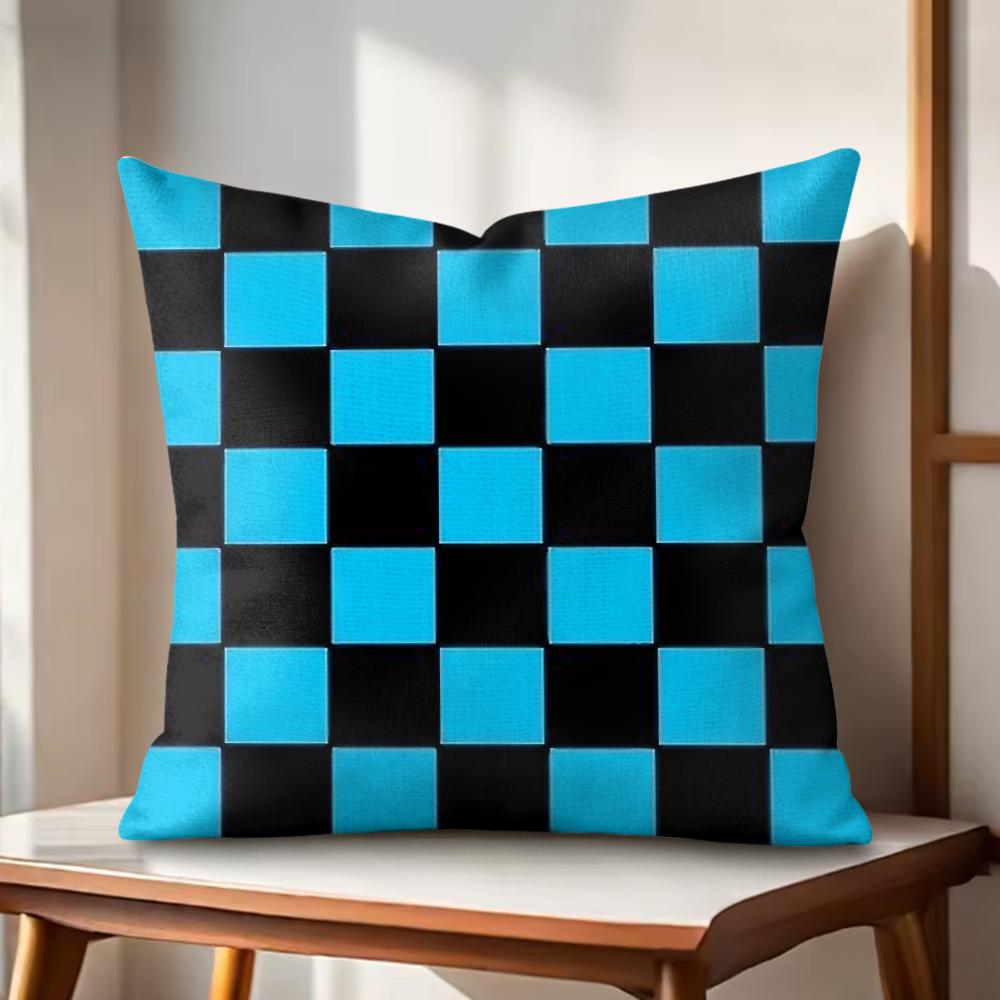 Classic Checkered Square Cushion Cover Natural Linen Organic Fabric DoubleSided Printing Couch Pillow Covers Home Decor