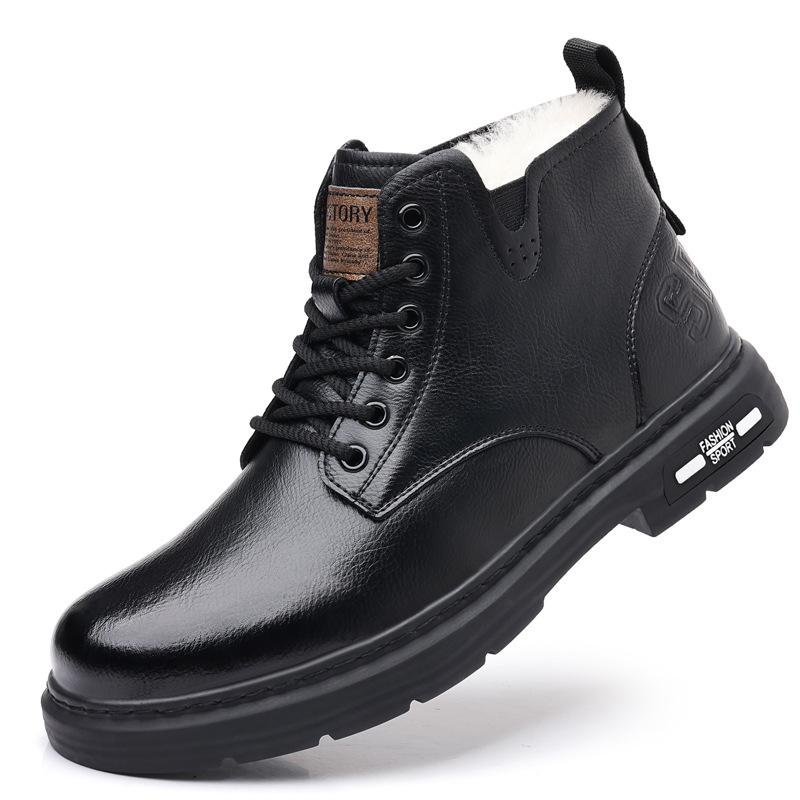 Winter Warm Martin Boots Men's Fleece New Lace-Up Tooling Boots Men's High Top Trend Leather Cotton Boots 8502