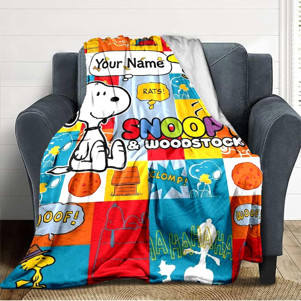Name Custom Dog Snoopy Print Flannel Blanket High Quality Warm Comfortable Cover for All Seasons Perfect for Gifts Home Decor