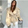 Women's Western-style Solid Color Belted Short Jacket Trench Coat Outerwear