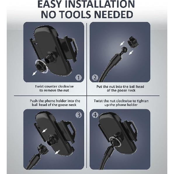 Dual Phone Holder for Car Cup Holder – Long Flexible Neck, 360° Rotatable Car Phone Mount - Adjustable Cell Cup Holder, Universal Size Fits 2