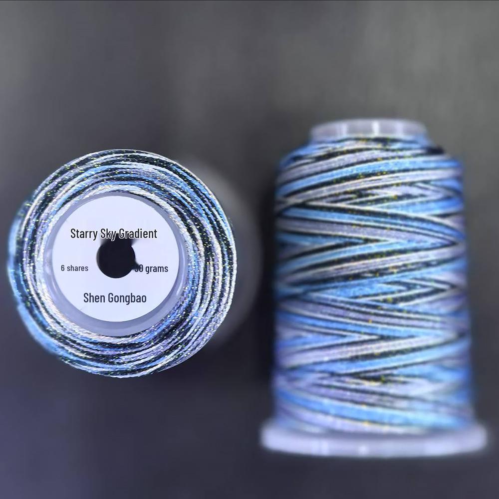 Starry Sky Gradient Yarn: 6-Strand Purple Illusion Tassel for DIY Bracelet & Handmade Weaving Accessories.