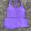 Lulu Women's Nude Yoga Short Set with Cross-Back Sports Bra
