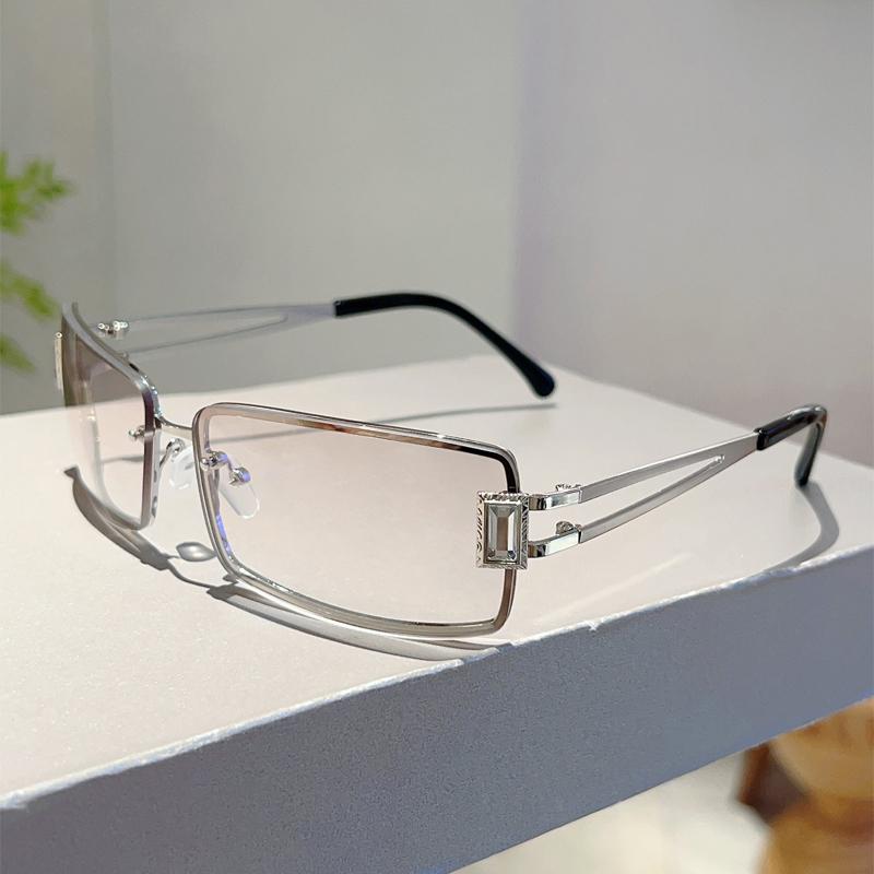 Fashion Rectangle Metal Shades Stylish Brand Design Women's Sunglasses Trendy Gradient Punk Sun Glasses with Anti UV