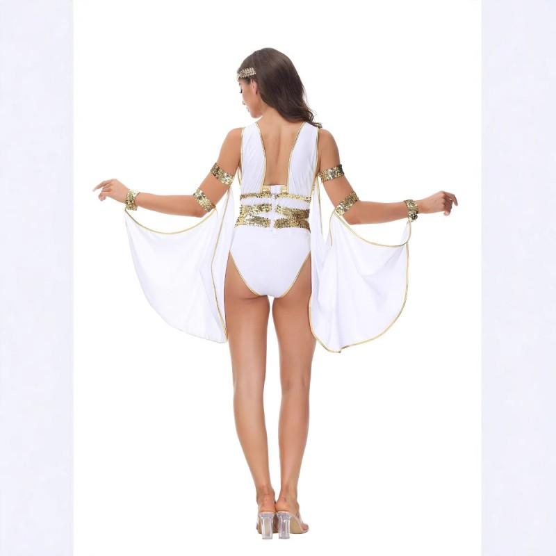 Greek Goddess Costume Halloween Cosplay Womens Stage Performance Outfit White Cotton Blend S M